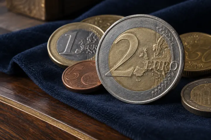 Pièces de monnaie en euro dont une pièce de deux euros